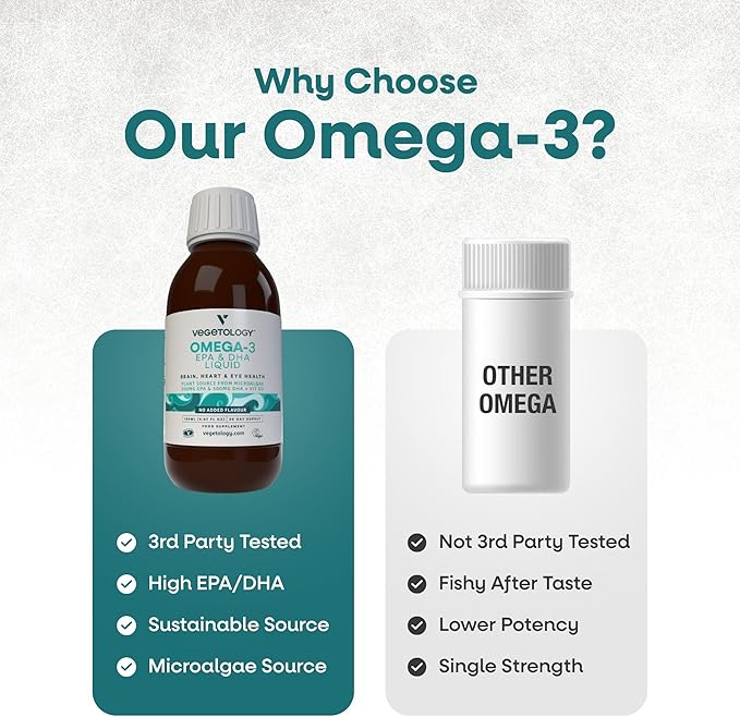 Vegan Omega 3 Liquid, from Microalgae, 800mg of EPA DHA, with Vitamin D3, Supports Heart, Brain and Eye Health, Natural Fish Oil Alternative, UK Made, Unflavoured