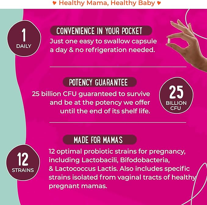 Mama Natural Prenatal Probiotics for Women – Gut & Immune Support for Pregnancy, Breastfeeding & Postpartum* | 25 Billion CFU, 12 Strain Probiotic & Prebiotic Blend to Support Mom and Baby