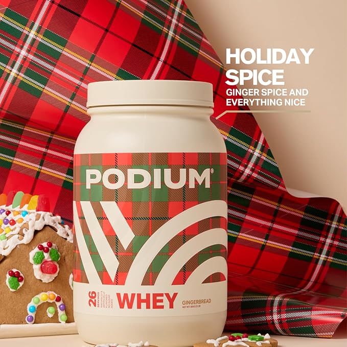 Podium Nutrition Whey Protein Powder, Gingerbread, 25g Protein Per Serving with Digestive Enzymes, Whey Protein Isolate & Concentrate, Gluten Free, Low Carb, Low Sugar & Soy Free, 27 Servings