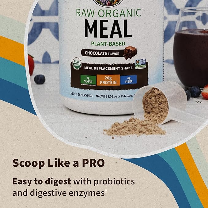 Garden of Life Meal Replacement Shakes, Vegan Protein Powder, Raw Organic Protein Powder, Chocolate Protein Powder with Plant Based Pea Protein, Sprouts, Greens, Probiotics, Dairy Free 28 Servings