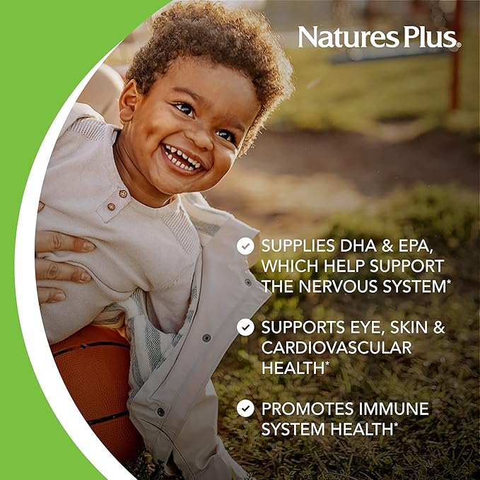 Natures Plus Animal Parade Omega 3/6/9 Junior, Lemon Flavor - 90 Softgels - Promotes Children’s Immune, Skin, Eye & Nervous System Health - Non-GMO, Gluten Free - 45 Servings