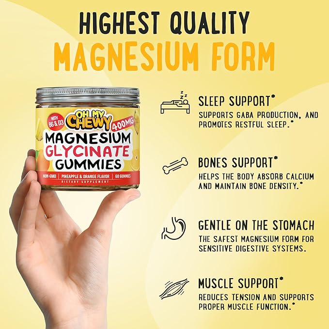 Center-Filled Magnesium Glycinate Gummies 400MG - High Absorption for Kids, Teens & Adults - Supplement for Sleep, Calm & Muscle Relaxation with B6 & D3 - Gluten Free & Vegan Friendly - 120 Count