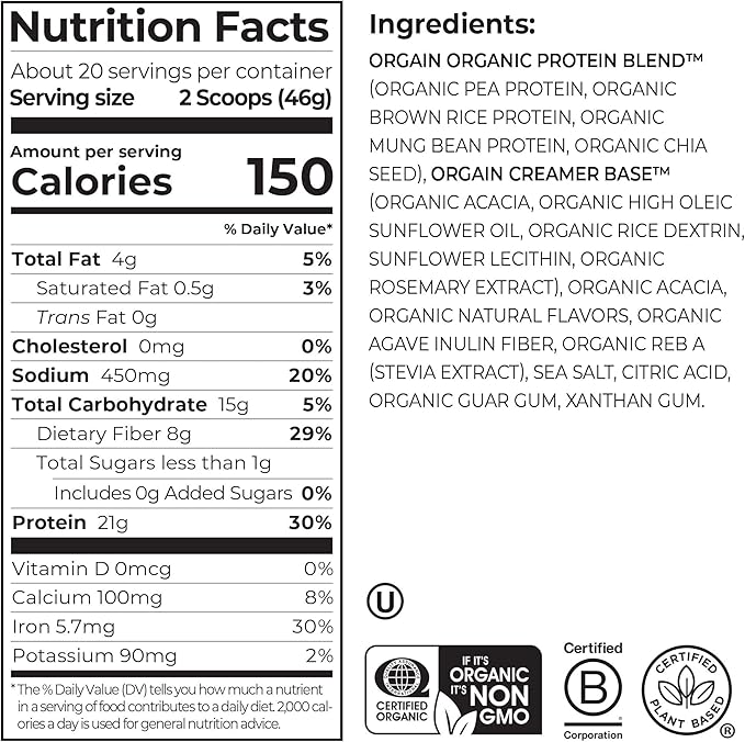 Orgain Organic Vegan Protein Powder, Fruity Cereal - 21g Plant Based Protein, 8g Prebiotic Fiber, Low Net Carb, No Lactose Ingredients, No Added Sugar, Non-GMO, For Shakes & Smoothies, 2.03 lb