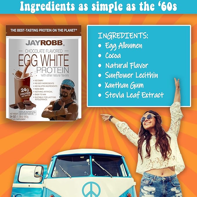 Jay Robb Chocolate Egg White Protein Powder, Low Carb, Keto, Vegetarian, Gluten Free, Lactose Free, No Sugar Added, No Fat, No Soy, Nothing Artificial, Non-GMO, Best-Tasting, (24 oz, Chocolate)