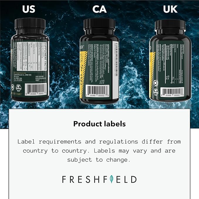 Freshfield Vegan Omega 3 DHA: Algae Oil, Carrageenan Free, Sustainably Sourced, Tested, No Heavy Metals, Replacement for Fish Oil, Carbon Neutral. Supports Heart, Brain, Joint Health w/DPA