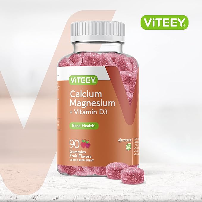 Calcium Gummies with Vitamin D3 & Magnesium - Supports Bone Health, Immune Support, Energy and Muscle Function - Dietary Vitamin Supplements, for Men Woman and Teens, Chewable Fruit Flavored Gummy