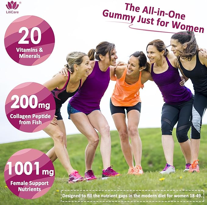 Womens Multivitamin Gummy with Iron, Biotin 2500mcg, Collagen, Keratin, Daily Vitamins A C D E Folate, B Complex, Methylated Multivitamin for Women Support Energy, Beauty, Immune, Sugar Free, 60 Count