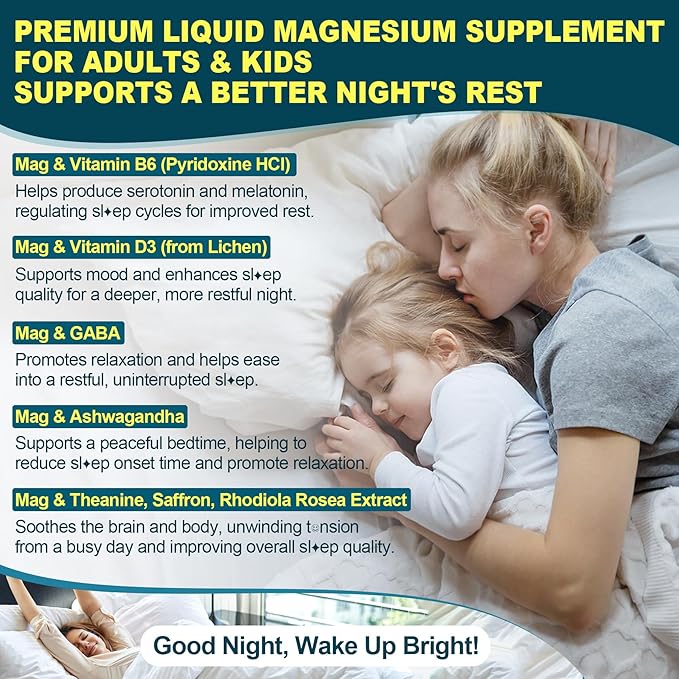 Magnesium Glycinate Liquid Drops for Kids, Adults with GABA, Ashwagandha, L-Theanine, Vitamin D3, B6, Saffron for Brain Calm, Muscle Relaxation, Mood, Zzz- Calm Magnesium Supplement, Vegan, 2 Pack