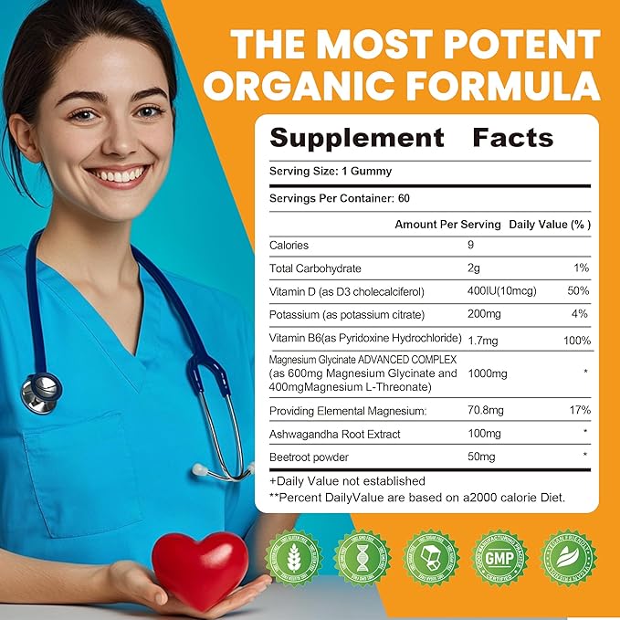 Potassium Magnesium Gummies,High Absorption Magnesium Glycinate,B6,D3,Potassium Citrate for Leg Cramps,Muscle,Electroyte for Adults Kids,Sugar-Free, 60 Gummies (Sweet Orange Flavor)