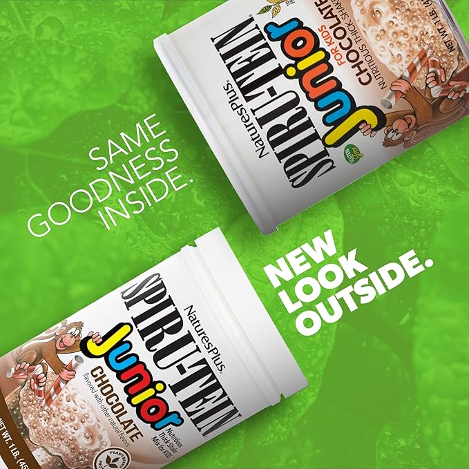 Natures Plus SPIRU-TEIN Junior, Chocolate - 1 lb - Plant-Based Protein Powder Shake for Kids - Gluten Free & Vegetarian - 15 Servings