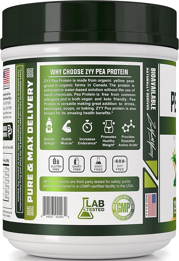 zyy Vanilla Pea Protein Powder – Organic Plant-Based Vegan Protein Shake, 20g Protein, Gluten-Free, Dairy-Free, No Sugar, Non-GMO, BCAAs – French Vanilla Flavor, Easy to Digest