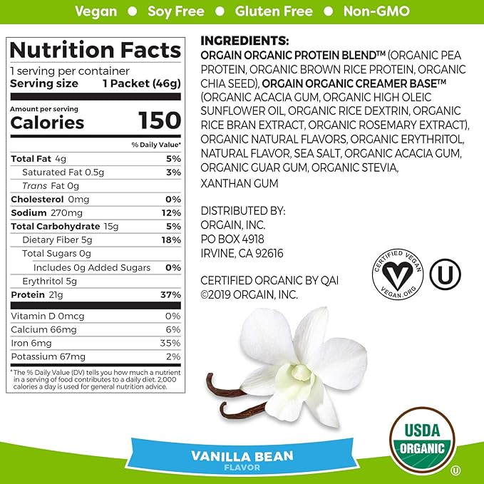 Orgain Organic Vegan Protein Powder Travel Packs - Vanilla Bean and Chocolate Fudge (10 Packets Each)