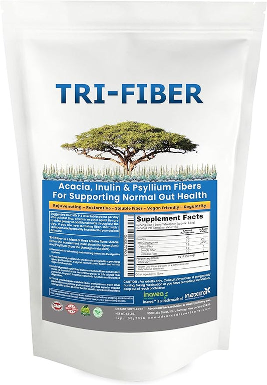 Tri-Fiber Organic Soluble Fiber Powder, Unflavored High Fiber 3-in-1 Soluble Fiber Supplement for Digestive Support. Dietary Fiber 2.5 lbs (40oz)