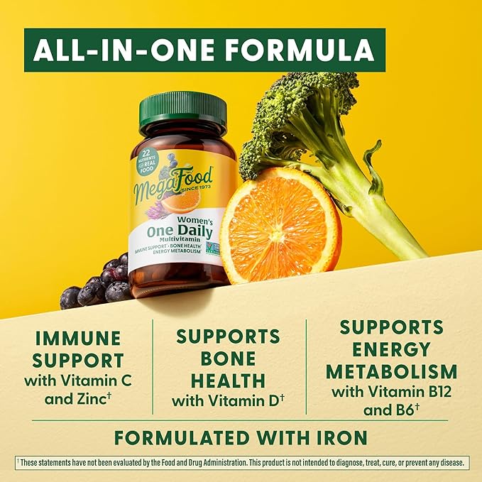 MegaFood Womens Multivitamin One Daily - Multivitamin for Women - Vitamin C, Vitamin D, Iron & B Vitamins - Bone, Energy Metabolism & Immune Support - Vegetarian, GlutenFree - 60 Tablets, 60 Servings