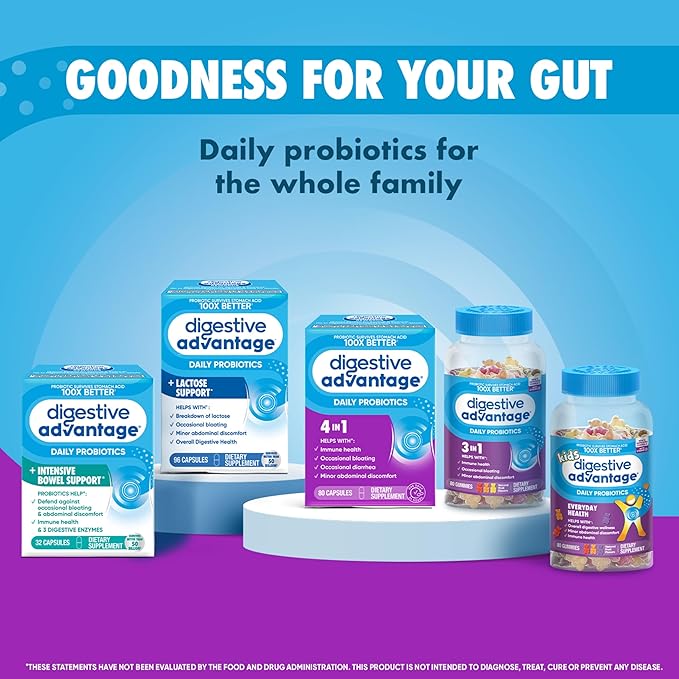 Digestive Advantage Probiotics For Digestive Health, Daily Probiotics For Women & Men, Supports Gut Health, Occasional Bloating & Diarrhea, Minor Abdominal Discomfort, & Immune Support, 60ct Capsules