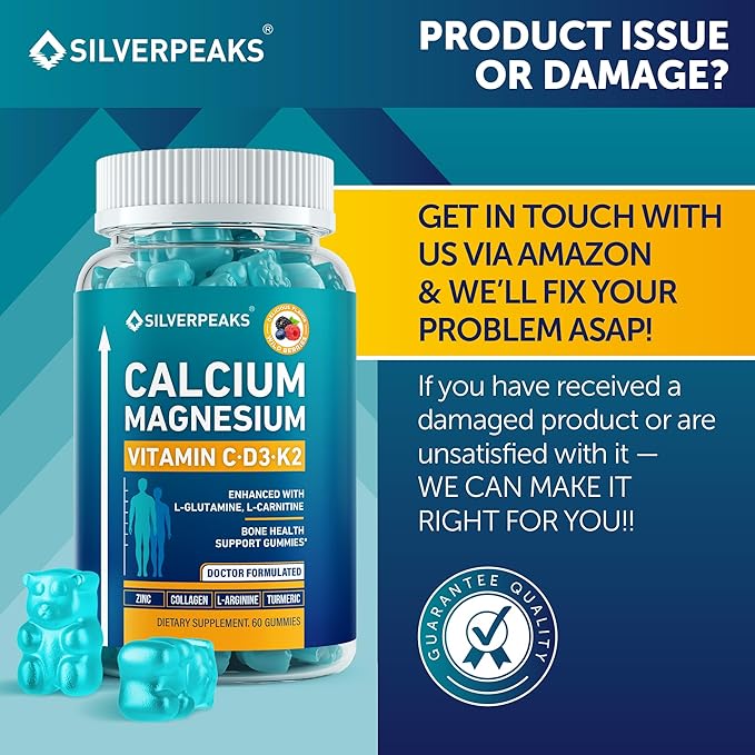 Calcium Magnesium Gummies – Bone & Immune Support for Women & Men with Vitamin D3, K2, Zinc & Collagen – Natural Chewable Multi-Vitamin Supplement for Strong Bones & Overall Wellness – 60 Chews