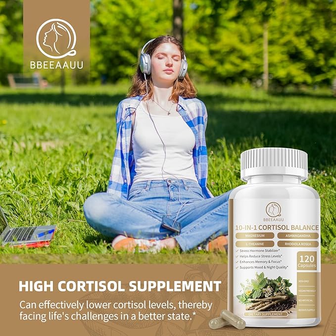 2 Pack Cortisol Supplements for Women & Men - 10-in-1 Cortisol Reducer Manager Detox with Ashwagandha, Magnesium - Lower High Cortisol Levels, Relaxation & Night Support, Non-GMO, 120 Capsules