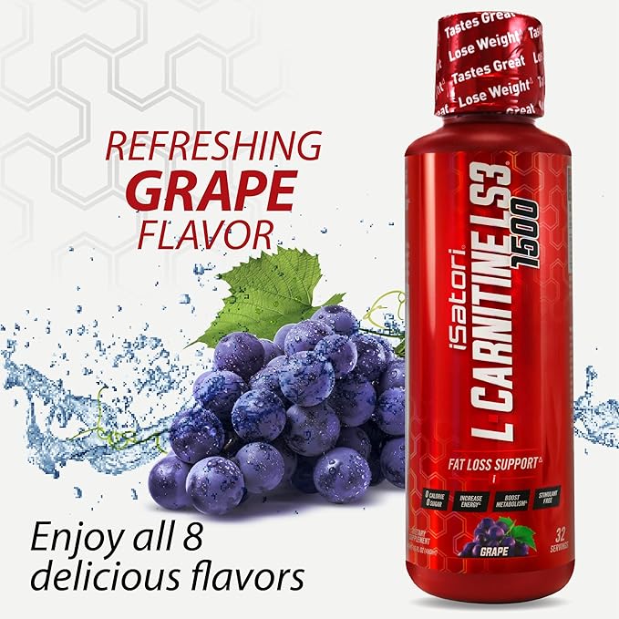 iSatori L-Carnitine LS3 1500, Liquid L-Carnitine with Acetyl L-Carnitine, L-Carnitine L-Tartrate, Stimulant Free Pre Workout, No Calories, Sugar, Gluten, Keto-Friendly, Grape Flavor (32 Servings)