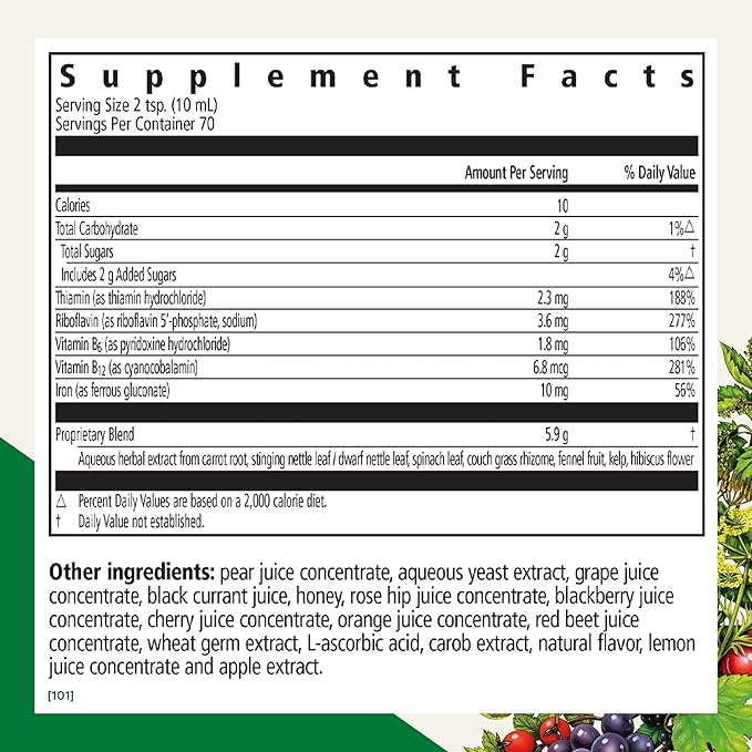 Floradix by Salus Iron & Herbs - Liquid Herbal Supplement for Energy Support - Iron Supplement with Vitamin C & B Complex Vitamins - for Men & Women - 23.7 Fl Oz