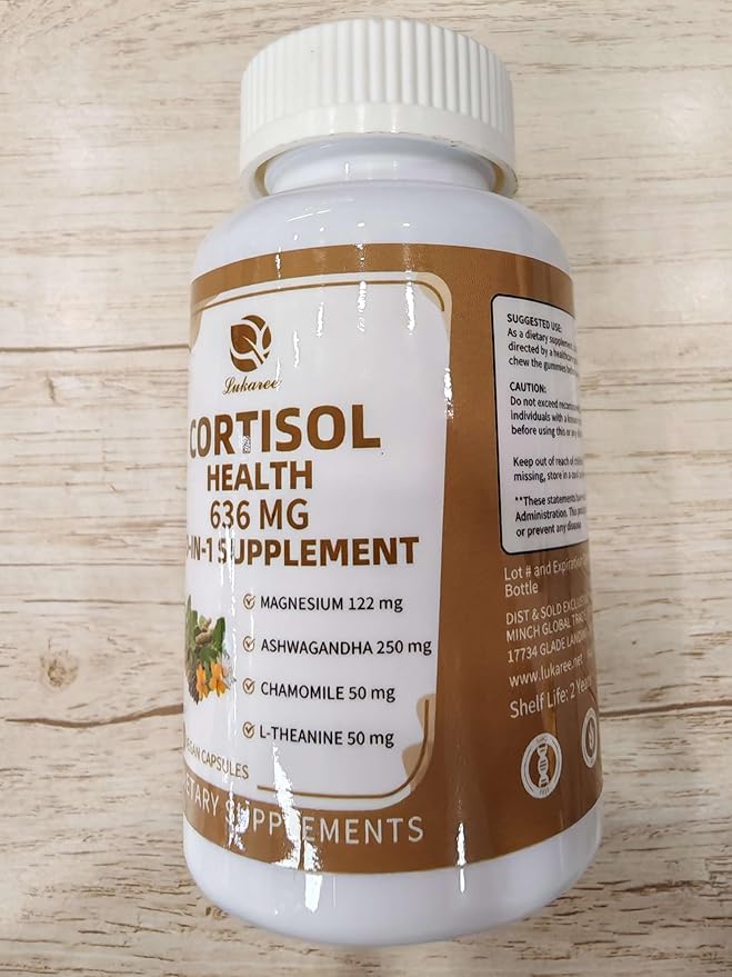 10-in-1 Cortisol Supplements with Magnesium, Ashwagandha, Chamomile, L-Theanine, Phosphatidylserine, St. John's Wort, Rhodiola, Vitamin C & D3, for Women Men, 120 Vegan Capsules for 2 Month, Non-GMO