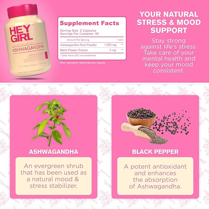 Ashwagandha Capsules 1005mg - Ashwagandha Powder with Organic Black Pepper | 120 Pills Pure Ashwagandha Powder and Root Extract | Natural Mood & Stress Support, Energy, Focus, Thyroid Ashwaganda