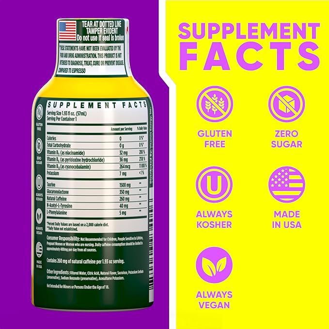 Vitamin Energy B12 11,000% Extra Strength Energy Shot Mango 12 Pack, 260mg Natural Caffeine, B12 & B6, Nootropic Focus, Vitality, Zero Sugar, Gluten-Free, Vegan, Kosher, 1.93 fl oz