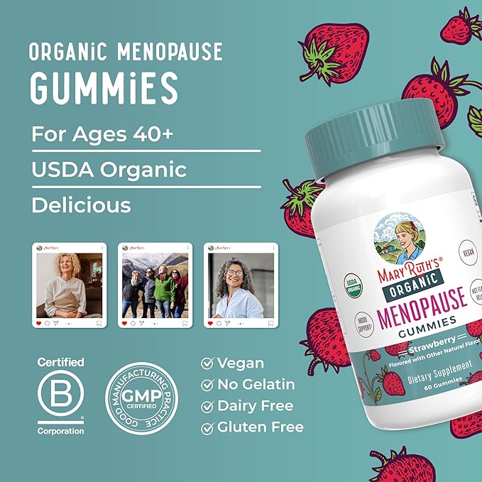 Organic Menopause Gummies by MaryRuth's | Menopause Supplements for Women | Mood Support | Hot Flash Relief | Maca Root | Black Cohosh | USDA Organic | Non-GMO | Vegan | 30 Servings