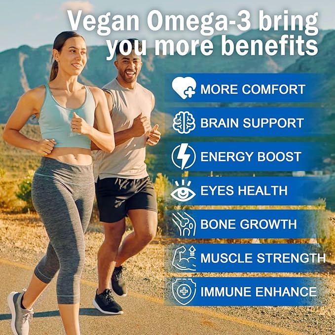 Vegan Omega 3 Gummies 1280mg + Vitamin D3 K2, Sugar Free Omega 3 Fish Oil Alternative w/EPA 600mg & DHA 400mg & MCT Oil, No Fish Taste, from Marine Alga, for Brain, Eye, Immunity, 2 Pack