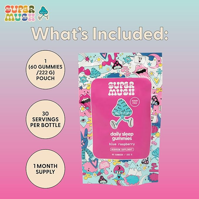 Sleep Gummies for Adults - Mushroom Supplement with Magnesium Citrate, L-Theanine, Chaga, Reishi & Chamomile for Deep Sleep, REM & Detox - Vegan & Sugar-Free - 60 Gummies (30 Servings)