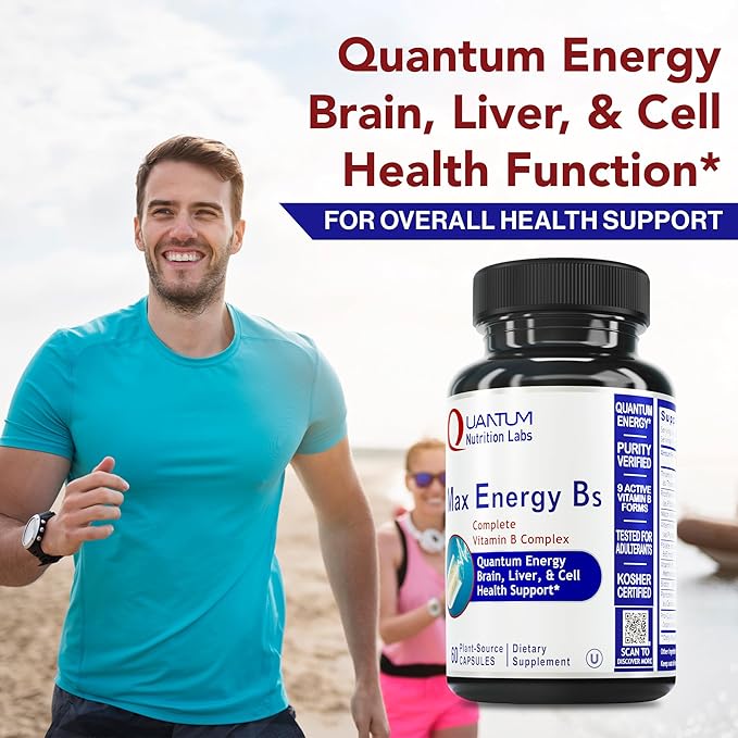 Quantum Nutrition Labs Max Energy Bs - Vitamin B Complex, Methylated B Complex Vitamins with Vitamin B1, B6, B12, Thiamin, Folate and Biotin - 60 Vegetarian Capsules