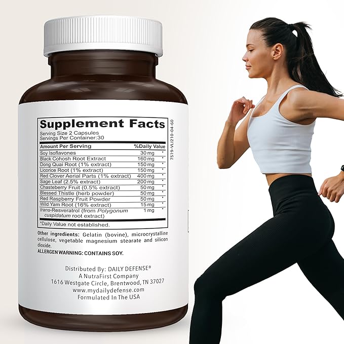 Menopause Supplements for Women - Supplements for Women with Dong Quai Root, Black Cohosh, Red Clover, Chasteberry, Wild Yam Root for Hot Flashes Menopause Relief - 60 Capsules, Made in the USA