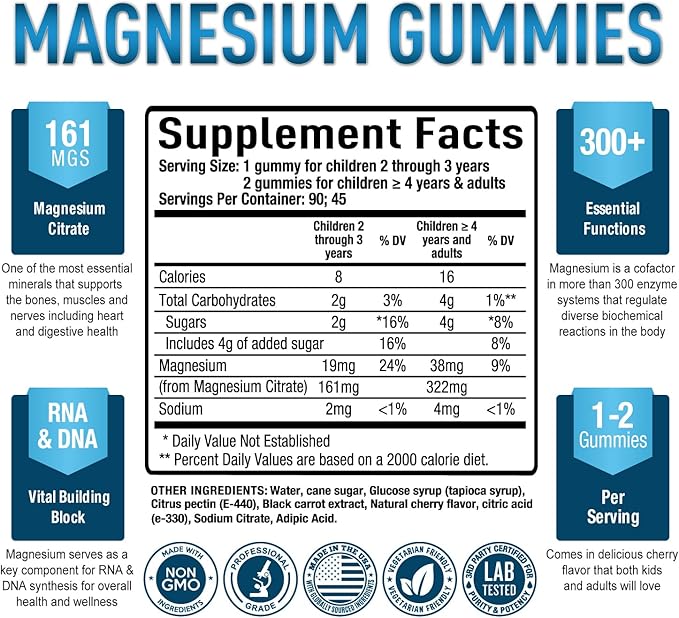 Purely Optimal Premium Magnesium Citrate Gummies for Adults & Kids - Supports Relaxation, Muscle & Nerve Function - Chewable, Non-GMO, Vegan, Gluten-Free - 90 Delicious Gummies