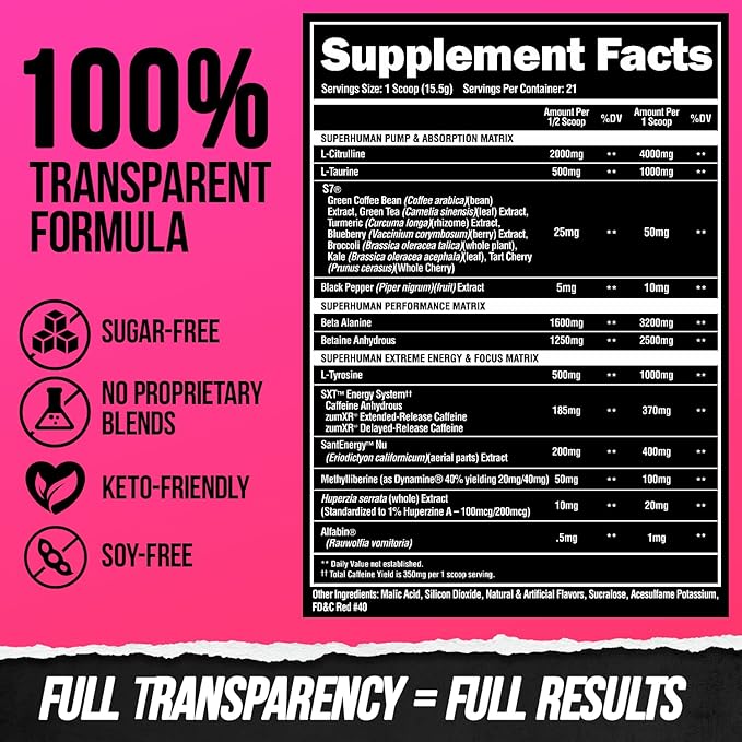 ALPHA LION Superhuman Extreme High Stim Pre Workout Powder, Beta Alanine, L-Taurine & 356mg Tri-Source Caffeine for Sustained Energy, Nitric Oxide & Citrulline for Pump (21 Servings, Slaughtermelon)