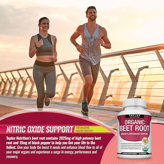 Organic Beet Root Powder Tablets - 2040mg Natural Nitric Oxide Beets to Support, Energy, Black Pepper Better Absorption, Non-GMO, for Men Women, 90 Tablets