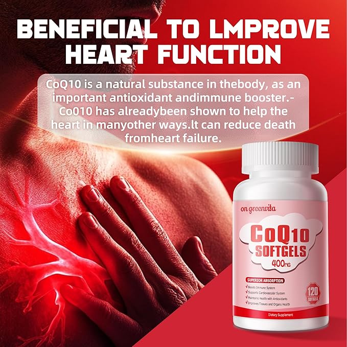 CoQ10-400mg-Softgels with PQQ, BioPerine & Omega-3, Coenzyme Q10(Ubiquinone) Supplement for High-Absorption, Powerful-Antioxidant, Support Heart & Energy-Production, 120 Servings