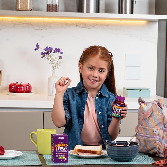 Chewable Chocolate Kids Multivitamin with Probiotic, Vitamin C, Ginkgo Nut, Colostrum, Moringa - Kids Vitamins Immune Support, Complete Gut-Brain Connection, Helps with Attention and Focus