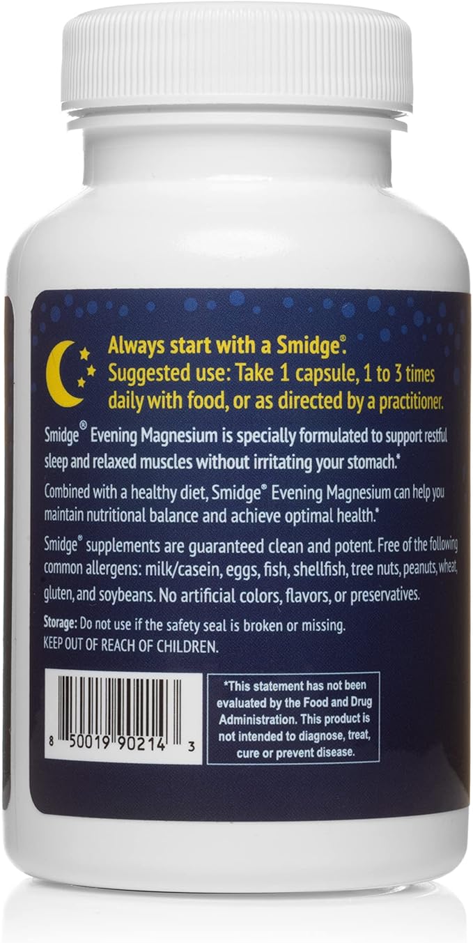 Smidge® Evening Magnesium Capsules, 60 ct. Pure, Non-GMO Magnesium Supplement to Support Rest & Relaxation.