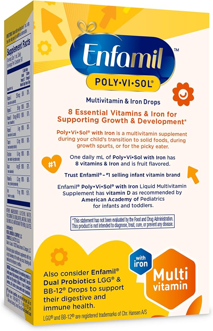 Enfamil Poly-Vi-Sol with Iron Liquid Multivitamin Drops, Supports Growth & Development*, 50mL Bottle (Pack of 3)