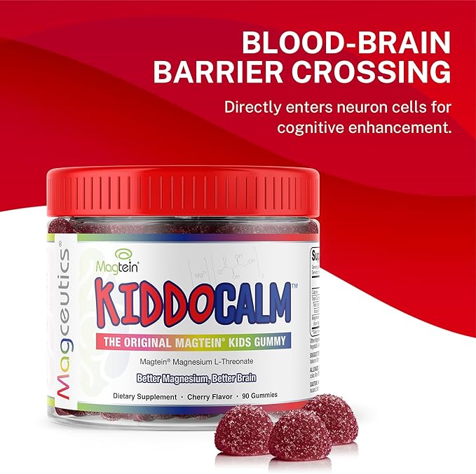 KiddoCalm Magnesium Gummies - Magtein Magnesium L-Threonate Gummy for Kids, Focus, Calm, Sleep, Attention & Brain Health Support Supplement for Children - 90 Vegan Gummies
