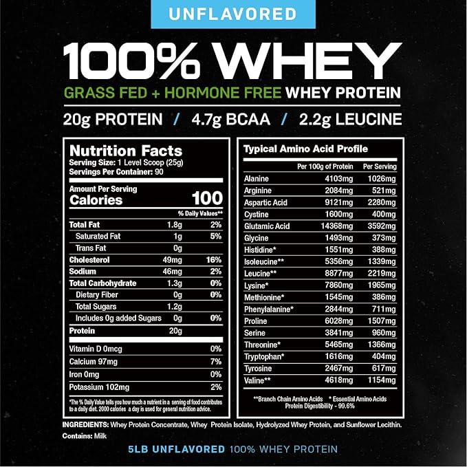 Muscle Feast 100% Grass-Fed Whey Protein, Pastured Raised Hormone Free All Natural, Unflavored, 5lb