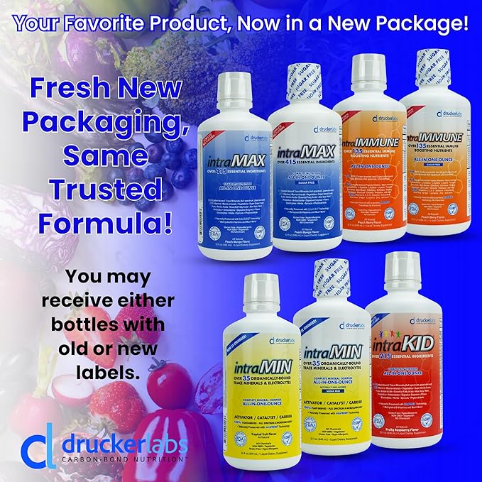 DRUCKER Labs 2.0 Organic Liquid Trace Minerals, Liquid Multivitamin for Kids, Immune Support, Non GMO, Dairy Free, Gluten Free, Magnesium, Vitamin D, C, E, Zinc, (32 oz., Fruity Raspberry)