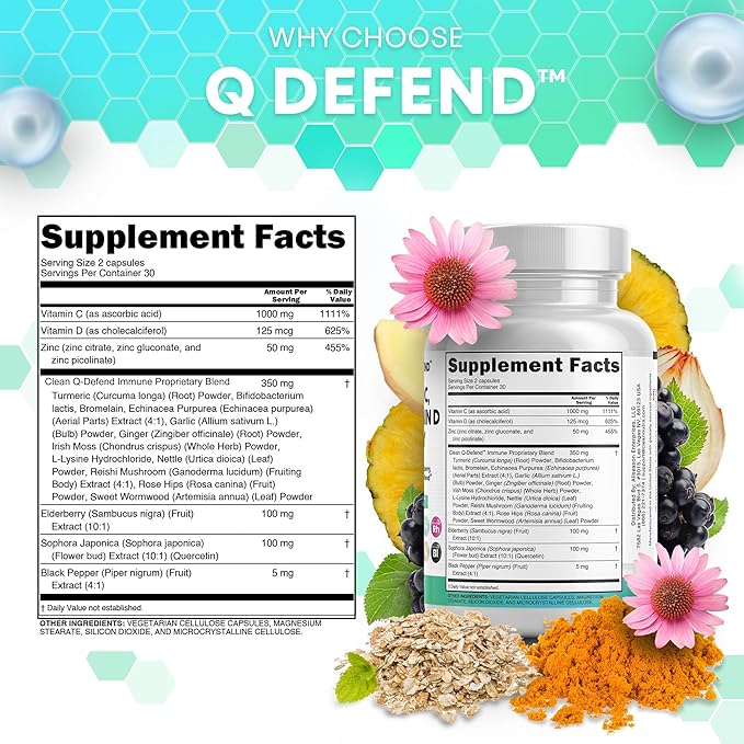 Clean Nutraceuticals Quercetin Zinc Vitamin C Vitamin D Bromelain Elderberry - Lung Immune Support Supplement Adults with Artemisinin, Sea Moss, Echinacea, Allergy Relief