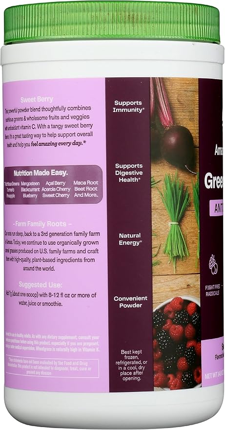 Amazing Grass Greens Superfood Antioxidant: Greens Powder with Organic Spirulina, Beet Root Powder, Elderberry & Probiotics, Sweet Berry, 60 Servings (Packaging May Vary)