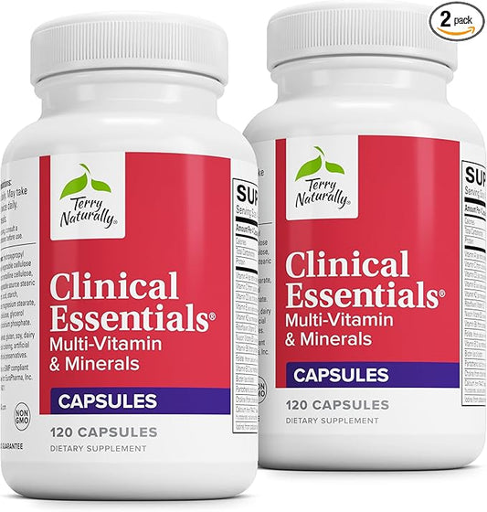 Terry Naturally Clinical Essentials - 120 Capsules, Pack of 2 - Multi-Vitamin & Minerals - Gentle on The Stomach, No Vitamin Aftertaste - Non-GMO, Gluten Free - 60 Total Servings
