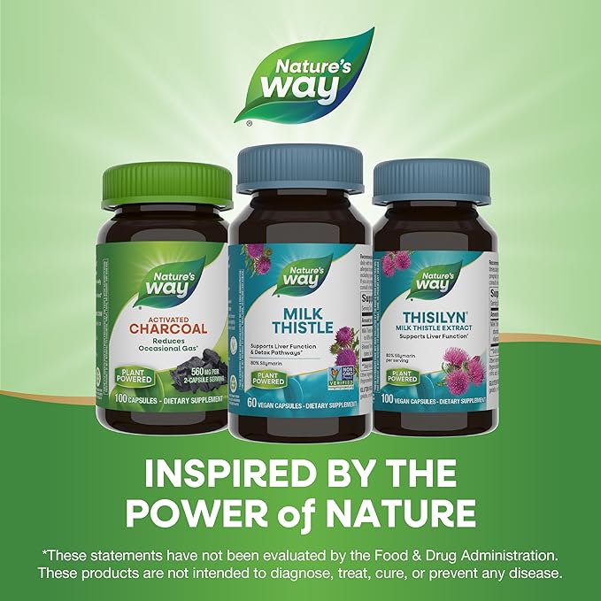 Nature's Way Milk Thistle, Supports Liver Function & Detox Pathways*, 175 mg Milk Thistle Seed Extract Standardized to 80% Silymarin per Serving, Vegan, 60 Capsules (Packaging May Vary)