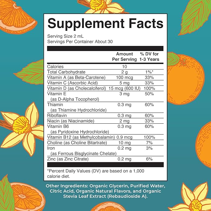 MaryRuth Organics Multivitamin & Multimineral with Iron for Toddlers | USDA Organic | Sugar Free | Multivitamin Liquid Drops for Kids Ages 1-3 | Immune Support | Vegan | Non-GMO | 2 Fl Oz