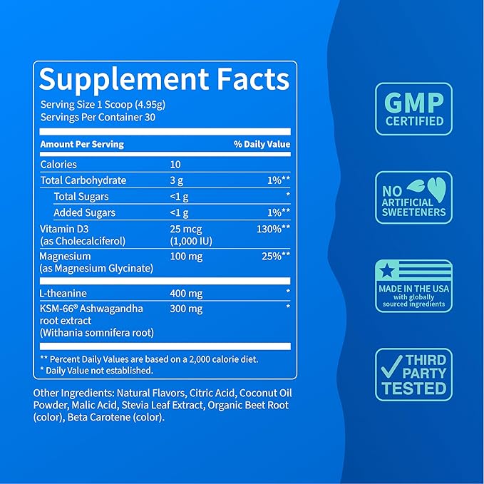 Supercalm Powdered Drink Mix, Orange Creamsicle, L Theanine, Ksm-66 Ashwagandha, Magnesium Glycinate, Vitamin D 3, Supplements for Relaxation & Focus, Natural, No Sugar, Non GMO, 30 Srvgs