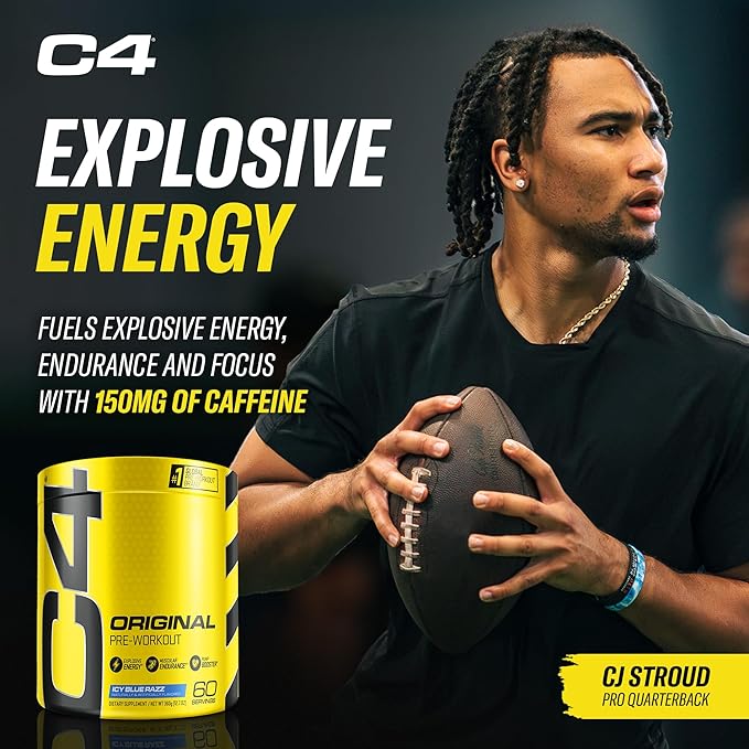 Cellucor C4 Original Pre Workout Powder ICY Blue Razz - Vitamin C for Immune Support - Sugar Free Preworkout Energy for Men & Women - 150mg Caffeine Plus Beta Alanine Plus Creatine - 60 Servings