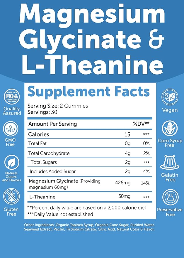 Lunakai USA Made Magnesium Glycinate Gummies 426mg with L-Theanine – Calm, Sleep, Stress Relief for Adults & Kids, Non-GMO, Vegan, 60ct