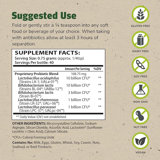 Master Supplements Granular Theralac - 1.05 oz - Multi-Strain Probiotic Powder for Optimal Gut Health - Great for Kids - Vegan, Gluten Free - 40 Servings